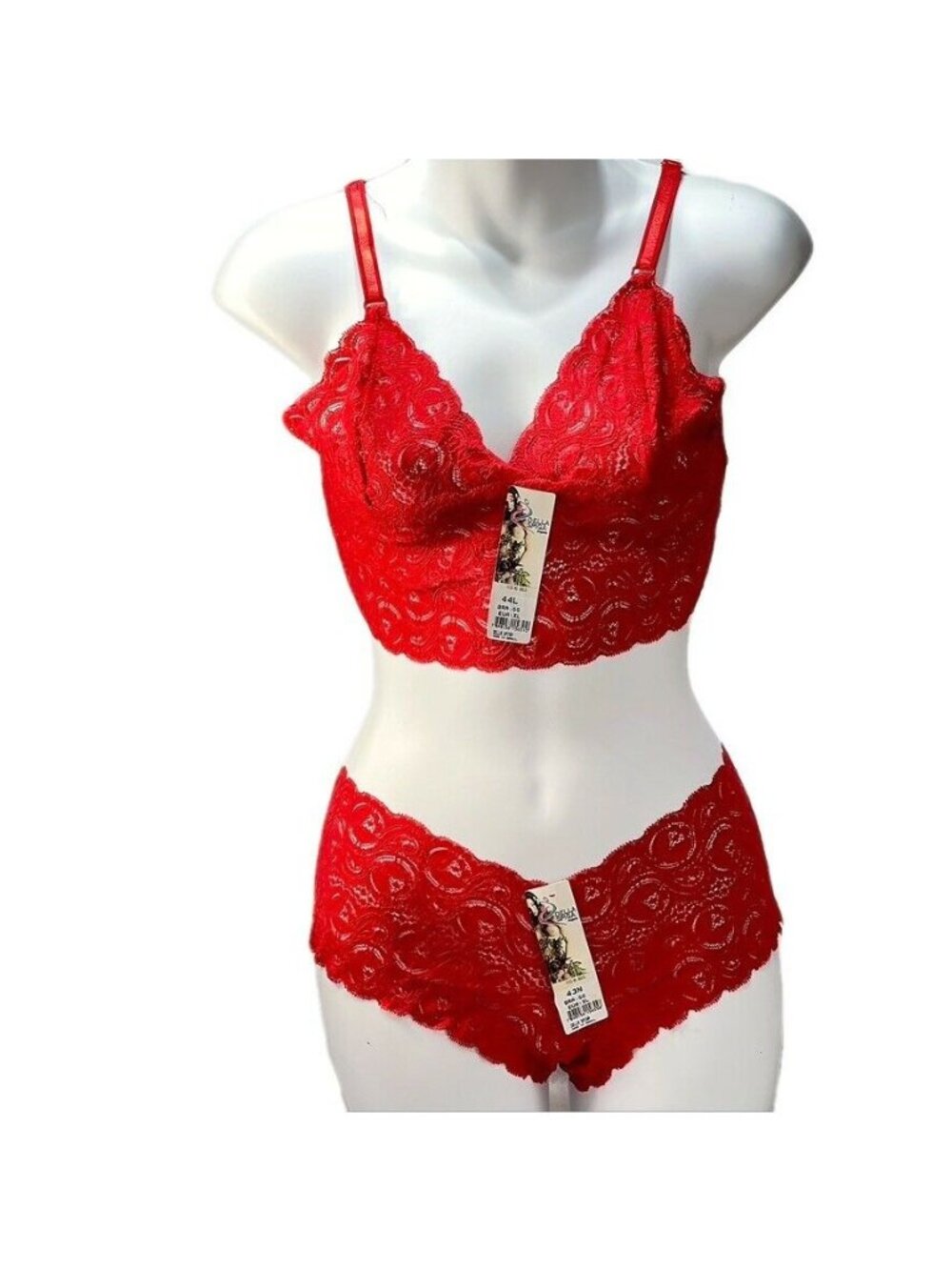 Della Spiga Red Lace Bralette & Panty Set Lingerie Women Intimates Size XL